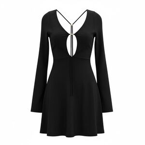 Oh Polly Black Long Sleeve Cutout Fit-and-Flare Mini Dress
